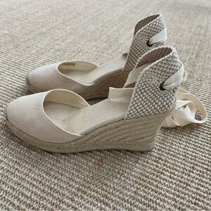 Soludos Wedge Lace-Up Espadrille Sandals 7.5 Blush Linen